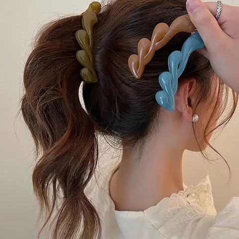 Elegant Twist Solid Color Banana Hair Clip For Women Korean Style Resin High Ponytail Holder Fashion Hair Accessories Headwear
