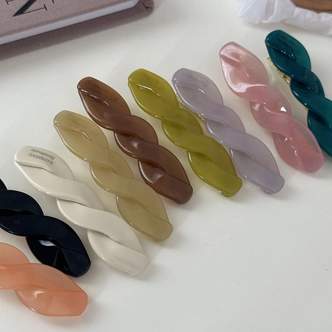 Pinza para el Pelo de Acetato Trenzado Estilo Coreano Dulce Pinza de Pico de Pato Elegante Color Sólido Hecho a Mano Mujer