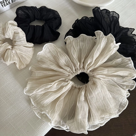 Coletero Plisado Extragrande de Estilo Coreano Lazo para el Cabello de Tela Vintage Banda Elástica con Volantes Grande para Accesorios para el Cabello de Mujer