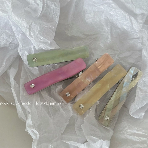 Fermaglio per Capelli Rettangolare in Resina Minimalista per Donna Coreano Marmorizzato Strass Becco d'Anatra Accessorio