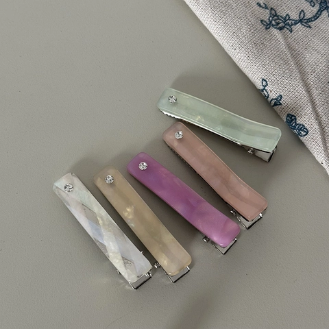 Fermaglio per Capelli Rettangolare in Resina Minimalista per Donna Coreano Marmorizzato Strass Becco d'Anatra Accessorio