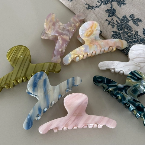 Grande Pinza per Capelli in Acetato per Donna Motivo Marmoreo Vintage Eleganti Accessori per Capelli Clip a Squalo per Capelli Folti