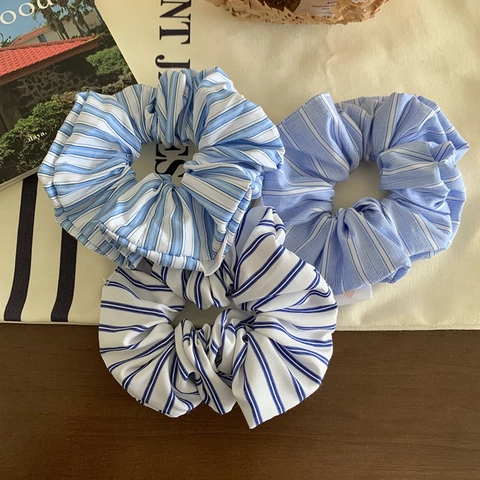 Elastico per Capelli in Tessuto a Righe da Donna Dolce Righe Blu Bianco Cerchio per Capelli Elastico Porta Coda di Cavallo Accessorio