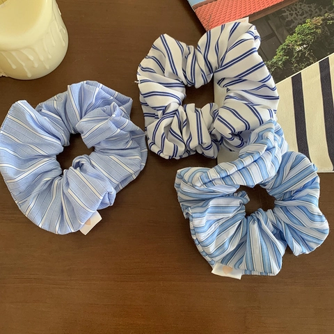 Elastico per Capelli in Tessuto a Righe da Donna Dolce Righe Blu Bianco Cerchio per Capelli Elastico Porta Coda di Cavallo Accessorio