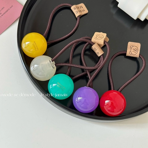 Coleteros de Bola de Resina de Color Caramelo Con Cuerda Elástica Etiqueta de Oso Estilo Coreano para Mujeres