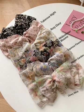 Pinza de Pelo con Lazo de Gasa Vintage Francés Monet Garden Floral Múltiples Capas Pasador Accesorios de Pelo Mujer