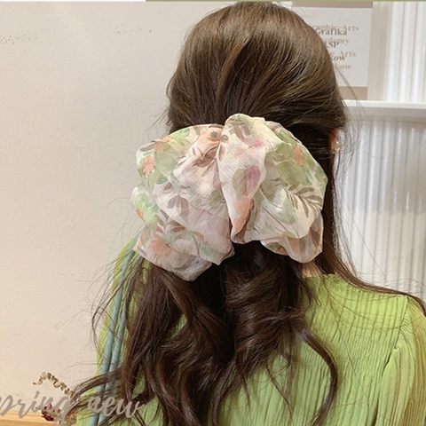 Pinza de Pelo con Lazo de Gasa Vintage Francés Monet Garden Floral Múltiples Capas Pasador Accesorios de Pelo Mujer
