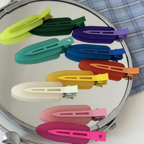 Matte Sporenvrije Haarspeld Voor Dames Frosted Kleurrijke Eendenbek Clip Make-up Naadloze Zijclip Zoete Haarstyling Accessoire