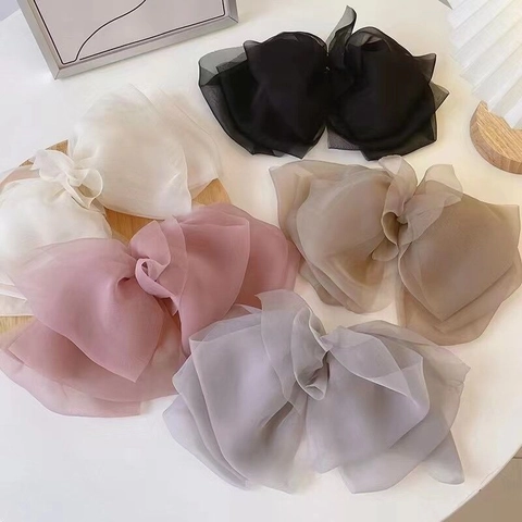 Pinza de Pelo de Resorte Elegante con Lazo de Gasa de Múltiples Capas para Mujer Estilo Hada Lazo Grande Horquilla para Cola de Caballo Accesorios Dulces