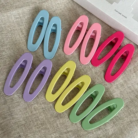 Pinzas para el Cabello Ovaladas Huecas de Color de Caramelo para Mujer Aleación Mate Pinzas de Pico de Pato Coreano Fresco Dulce Joyería