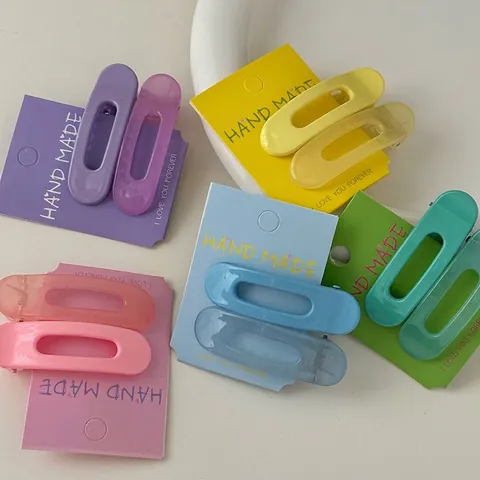 Barrettes à Cheveux Ovales en PC de Couleur Contrastée Crémeuse Femmes Filles Macaron Frais Doux Pinces à Frange Bec de Canard