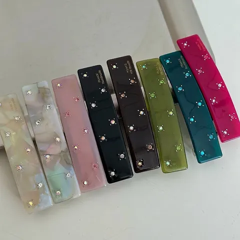 Handmade Acetate Rectangular Hair Clip With Rhinestones French Style Spring Clip Korean Fashion Hair Accessories For Women
