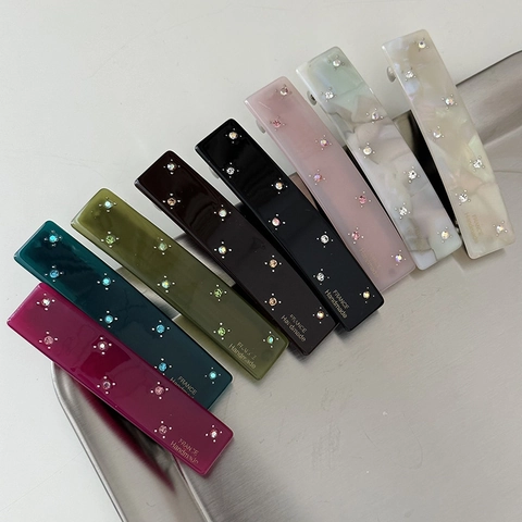 Handmade Acetate Rectangular Hair Clip With Rhinestones French Style Spring Clip Korean Fashion Hair Accessories For Women