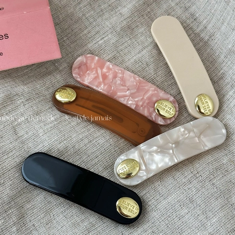 Vintage Oval Acetate Hair Clip With Metal Button Letter Print Minimalist Hairpin Korean Style Side Clip For Women Daily Accessories