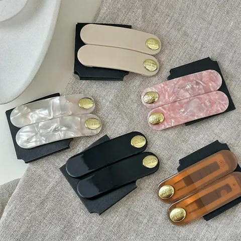 Vintage Oval Acetate Hair Clip With Metal Button Letter Print Minimalist Hairpin Korean Style Side Clip For Women Daily Accessories