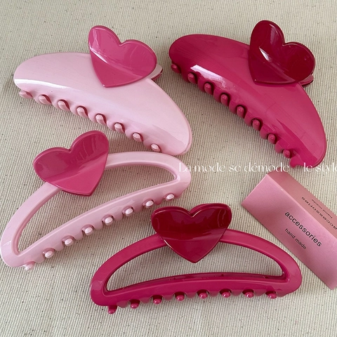Molla per Capelli a Forma di Cuore Stile Coreano Blocco di Colore in Plastica Grande Clip a Squalo per Donna Accessori per Capelli