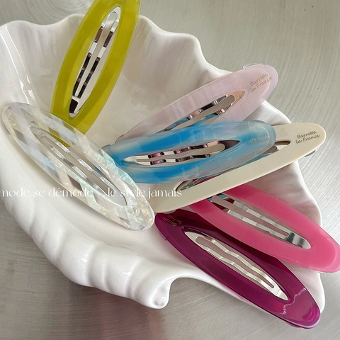 Fermaglio per Capelli in Stile Francese Ovale in Acetato per Donna Clip BB Colorata con Motivo Marmoreo Barrette Minimalista