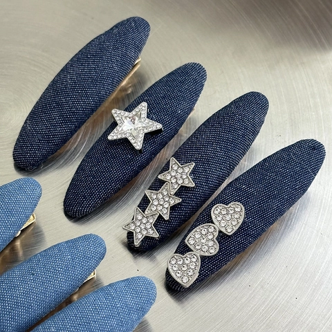 Molletta per Capelli Stile Denim Dolce Strass Stella Cuore Clip a Becco d'Anatra in Lega di Tessuto Accessori per Capelli Donna