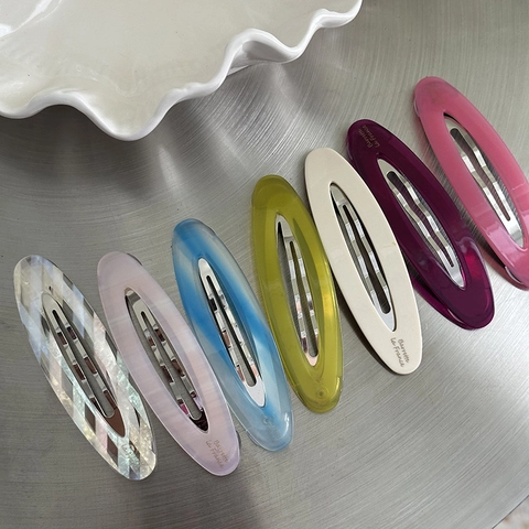 Fermaglio per Capelli in Stile Francese Ovale in Acetato per Donna Clip BB Colorata con Motivo Marmoreo Barrette Minimalista