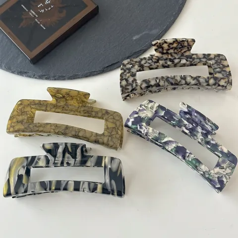 Koreanische Retro Acetat Haarkralle Große Rechteckige Hohl Marmor Schildpatt Haarspange Für Damen Elegantes Haar Accessoire