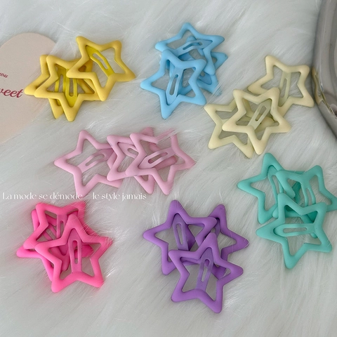 Y2K Sweet Star Shaped Hair Clips Matte Macaron Color Metal BB Clips For Girls Women Fashion Side Bangs Hair Accessories