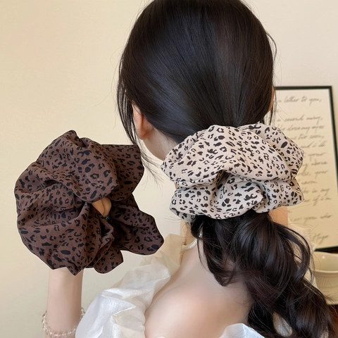 Vintage Leopard Print Cloth Hair Scrunchie Large Elastic Fabric Hair Tie Korean Style Ponytail Holder Women Accessories