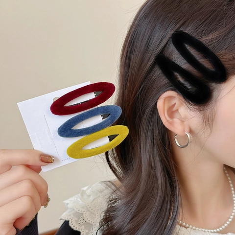 Vintage Velvet BB Hair Clips For Women Elegant Solid Color Oval Teardrop Snap Clips Korean Style Hairpins Hair Accessories