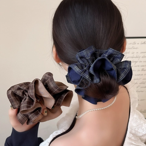 Vintage Ruitjes Stof Haarelastiekjes Koreaanse Stijl Maillard Geruite Haarbanden Elastische Dames Haaraccessoires Voor Dagelijks Gebruik