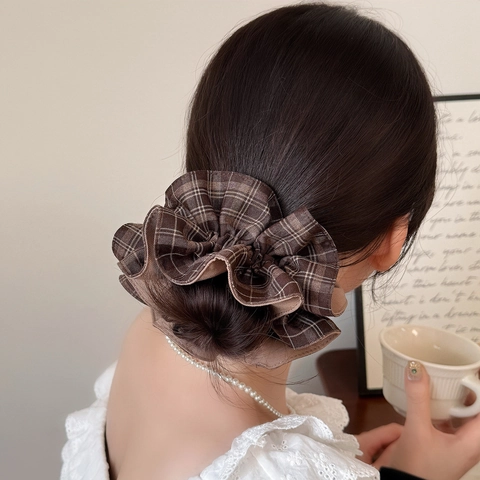 Vintage Ruitjes Stof Haarelastiekjes Koreaanse Stijl Maillard Geruite Haarbanden Elastische Dames Haaraccessoires Voor Dagelijks Gebruik