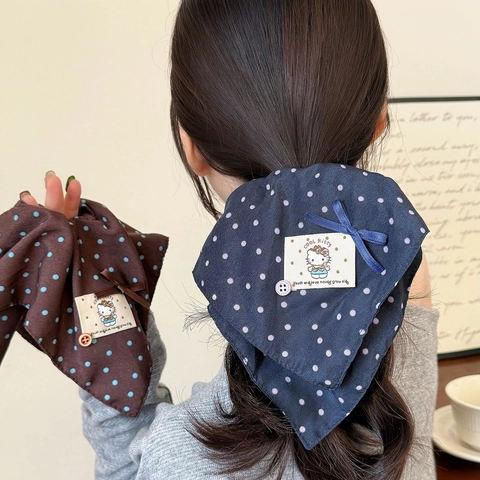Vintage Stoff Haargummi Mit Punktemuster Schleife Deko Elastisch Haarseil Mit Knopf Aufnäher Mode Haarschmuck Für Damen