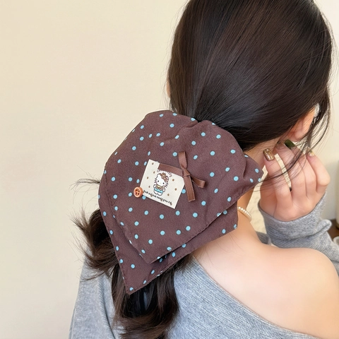 Vintage Stoff Haargummi Mit Punktemuster Schleife Deko Elastisch Haarseil Mit Knopf Aufnäher Mode Haarschmuck Für Damen