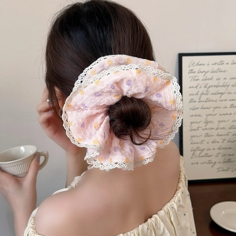 Süße Koreanischer Stil Spitze Haargummi Herz Muster Hohe Elastizität Stoff Haarring Bunte Haarschmuck Für Damen Mädchen