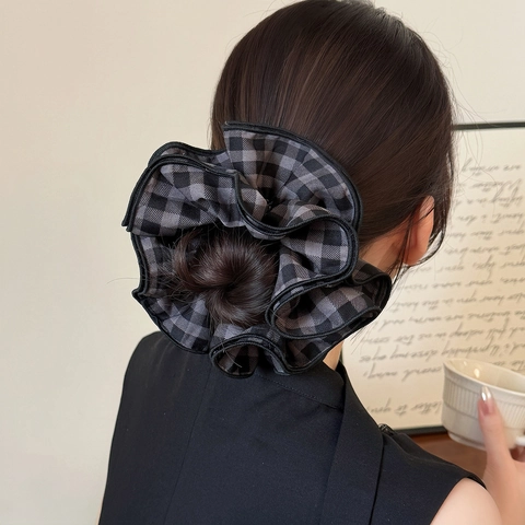 Stoff Kariert Haargummis Große Plissee Ponytail Halter Handgefertigt Koreanischer Stil Gitter Stirnband Mode Haarschmuck Für Damen