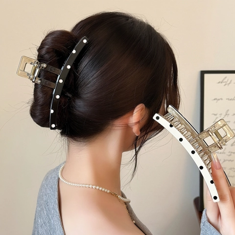 Vintage Polka Dot Large Hair Claw Clip French Style Acetate Shark Clip For Women Elegant Back Head Hair Accessory