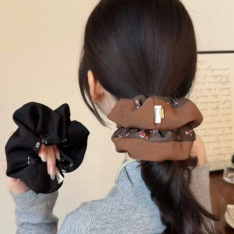 Coleteros de Tela Grande con Estampado Floral Vintage para Mujer Lazos para el Pelo Hechos a Mano Suaves Accesorios para el Cabello Floral