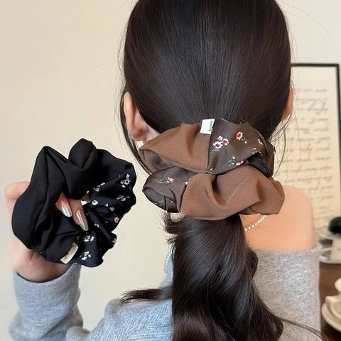 Coleteros de Tela Grande con Estampado Floral Vintage para Mujer Lazos para el Pelo Hechos a Mano Suaves Accesorios para el Cabello Floral
