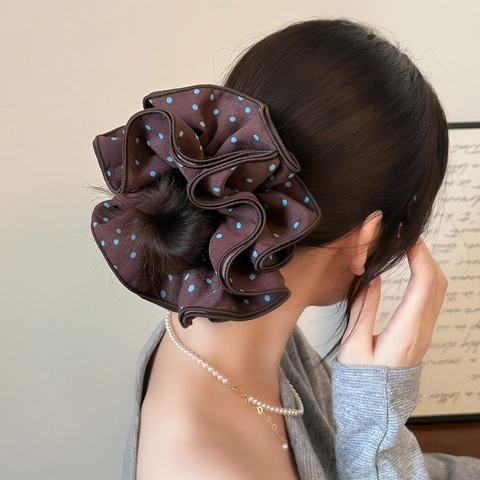 Elastico per Capelli in Tessuto a Pois Retro Fermacapelli Plissettato Oversize Elegante Stile Coreano per Donna Accessori Quotidiani