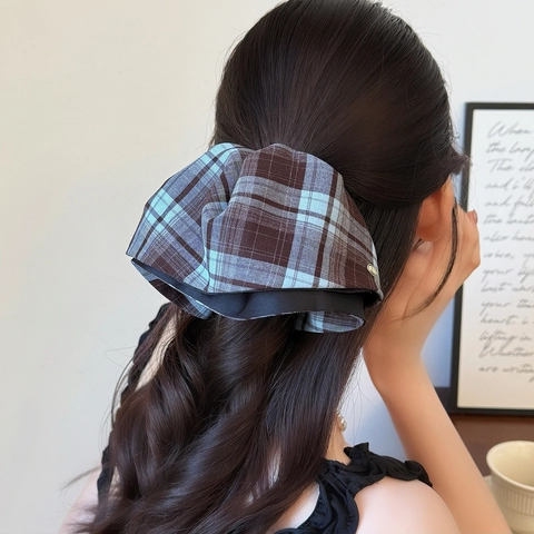 Molletta per Capelli a Fiocco a Quadri Vintage Grande Clip a Squalo in Tessuto a Scacchi Accessori per Capelli da Donna
