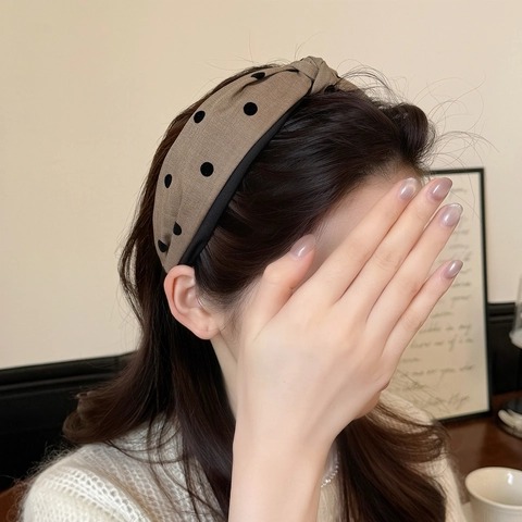 Cerchietto in Tessuto a Pois Stile Coreano con Nodo Fascia Larga Moda Torsione Incrociata per Donna Accessori Capelli Copricapo Dolce