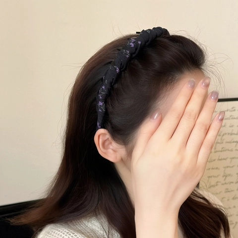Cerchietto Avvolto in Tessuto con Stampa Floreale con Pettine Antiscivolo Elegante Fascia Plissettata Accessori per Capelli