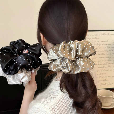Chouchous en Satin à Pois de Style Coréen Élégants Élastiques à Cheveux Plissés Surdimensionnés pour Femmes Accessoires