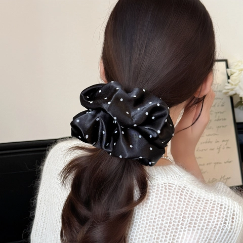 Chouchous en Satin à Pois de Style Coréen Élégants Élastiques à Cheveux Plissés Surdimensionnés pour Femmes Accessoires