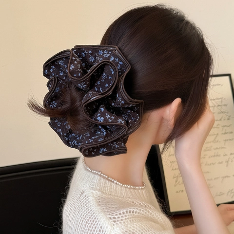 Coletero Scrunchie Extragrande Floral Vintage Estilo Coreano Liga para el Cabello de Tela para Mujer Anillo de Cabello Plegado