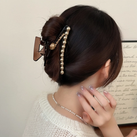 Pinza per Capelli con Künstliche Perle a Forma di Z e Strass Grande Ambra Trasparente Clip per Capelli Donna Francese Elegante Accessori Styling