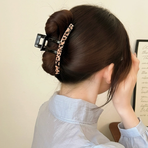 Pince à Cheveux en Acétate Imprimé Léopard Vintage Français Grande Pince Requin Accessoires de Coiffure Faits à la Main pour Femmes