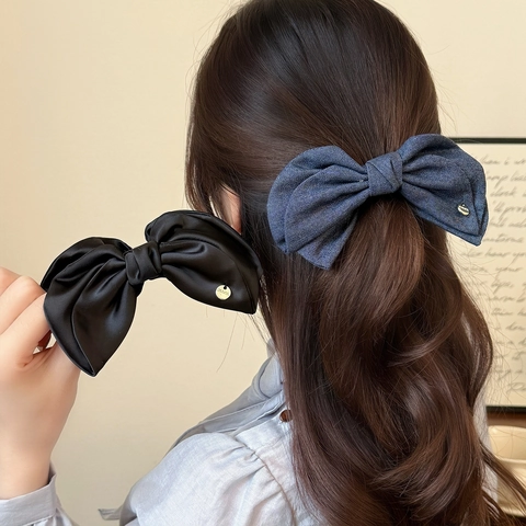 Molla per Capelli in Satin Denim Vintage con Fiocco Elegante Grande Fermaglio per Capelli Donna Accessori Capelli Coreani
