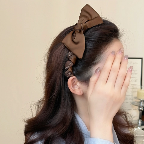 Elegant Satin Bow Headband For Women French Style Pleated Anti-Slip Hair Hoop Solid Color Vintage Hair Accessories