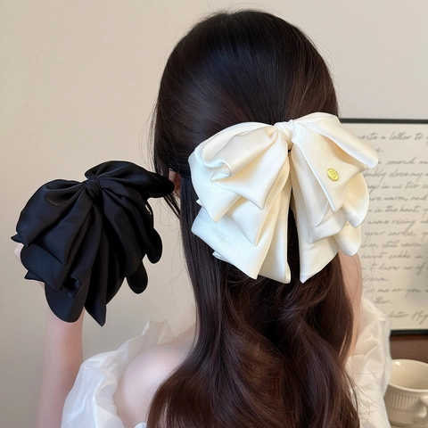Fermaglio Per Capelli In Stile Francese Con Grande Fiocco In Satin Per Donna Design Pieghettato A Strati Elegante Coda Di Cavallo