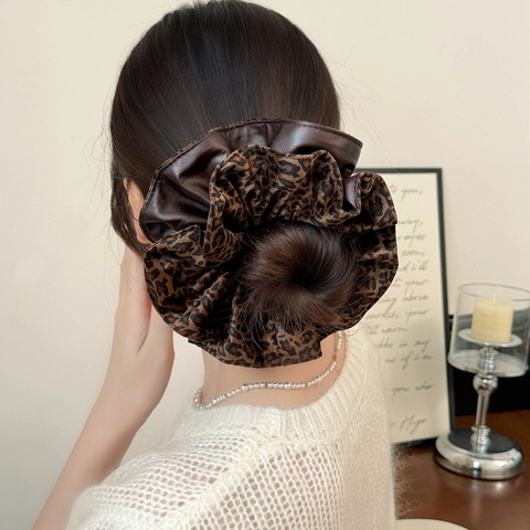 Elastico per Capelli in Tessuto con Stampa Leopardata Retrò per Donna Grande Anello Elastico per Capelli Vintage Accessori Marrone