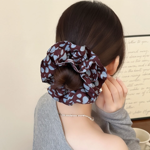 Coleteros Grandes de Tela Con Estampado de Lunares de Estilo Coreano Para Mujer Coletero de Gasa Plisado a la Moda Elástico